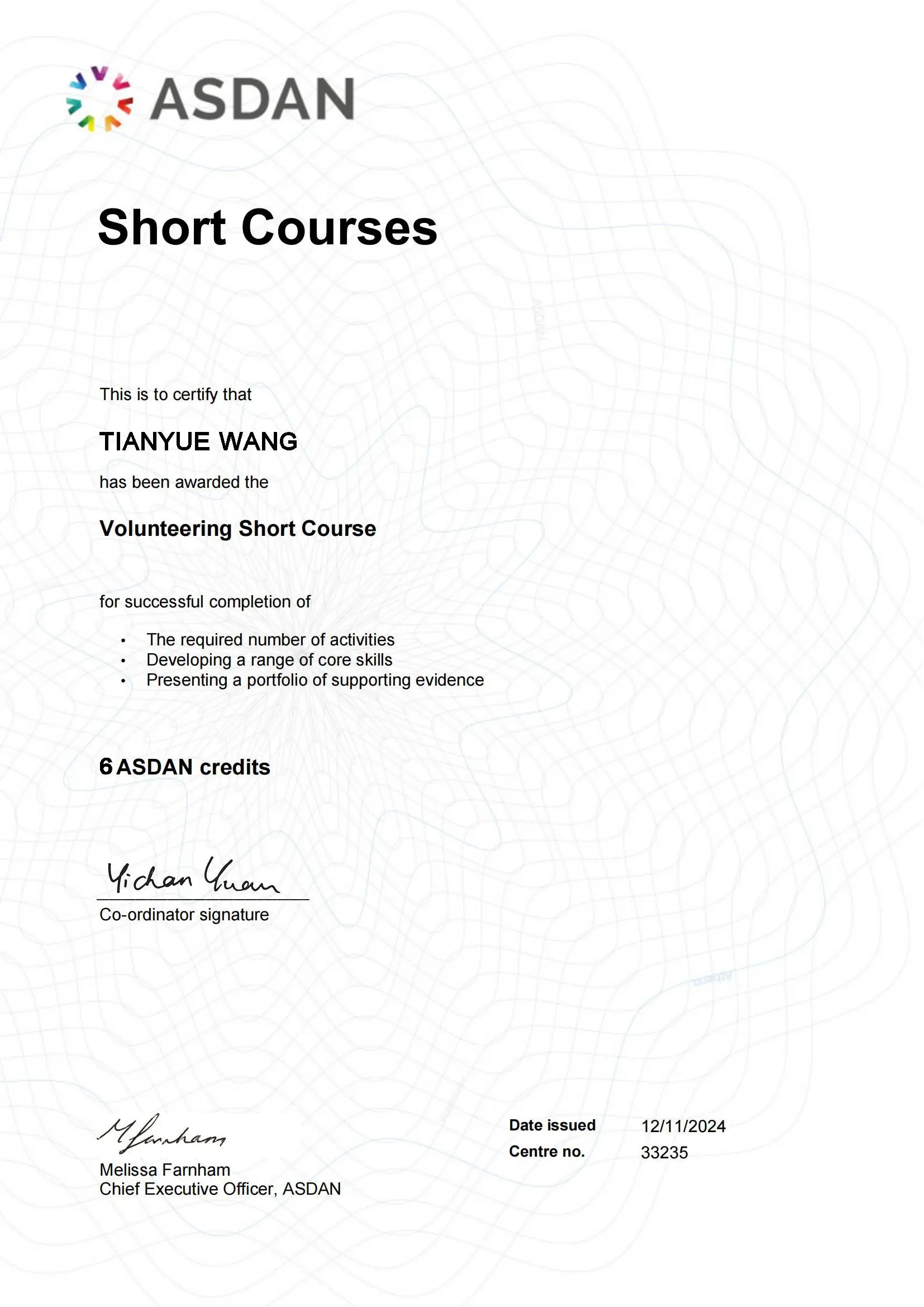 Best Teaching Presentation Award certificate